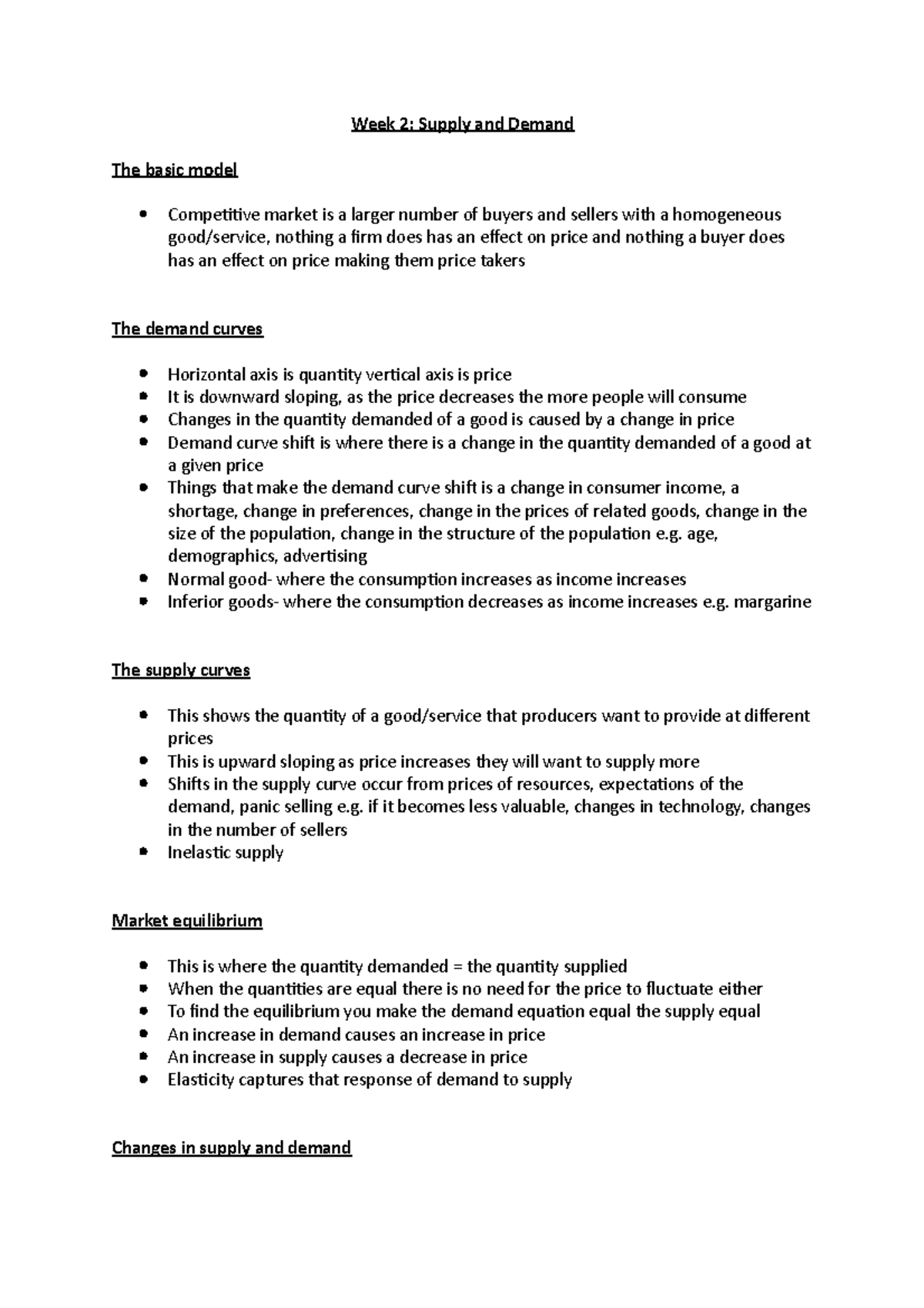 supply and demand and elasticities - Week 2: Supply and Demand The ...