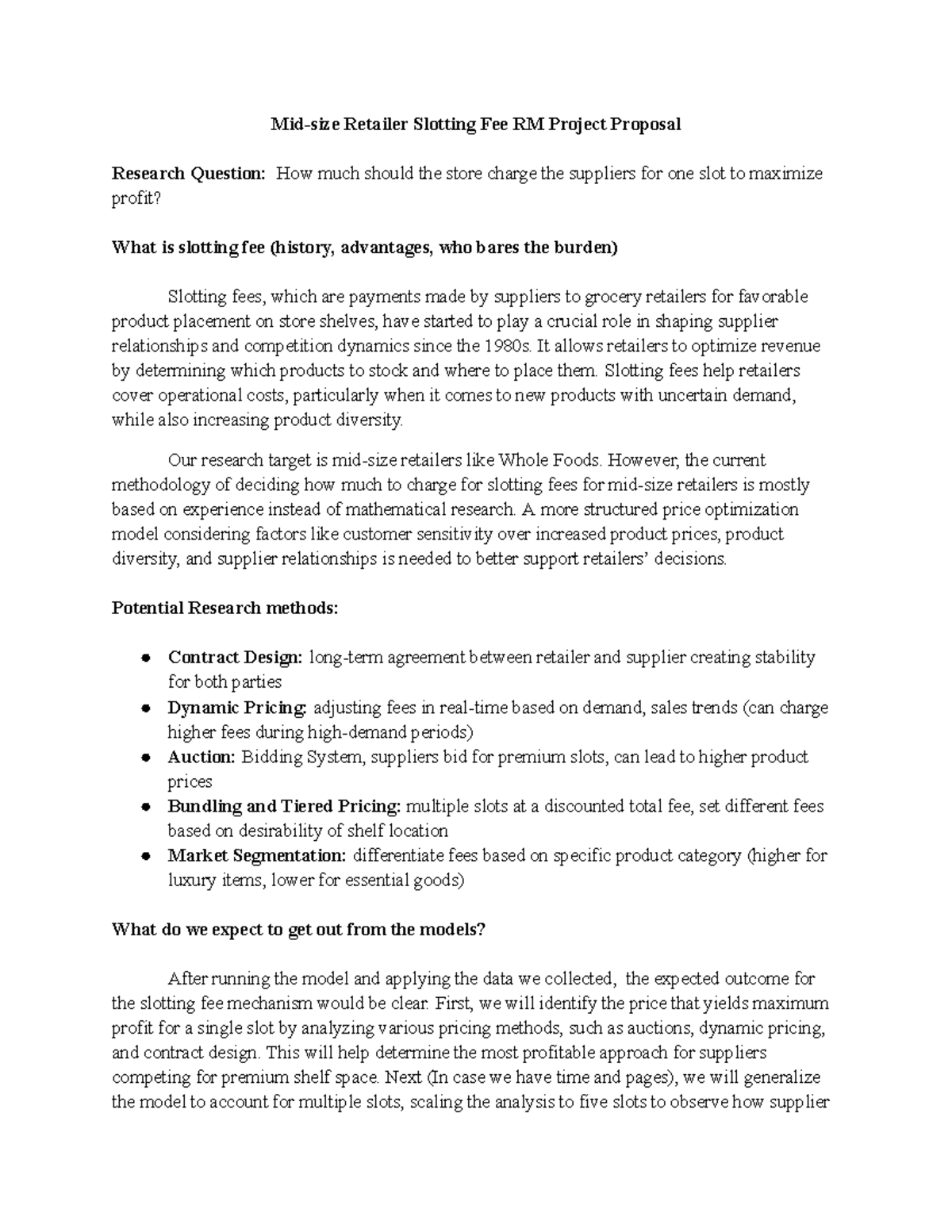 RM Slotting Fee Project Proposal: Optimizing Retailer Pricing ...