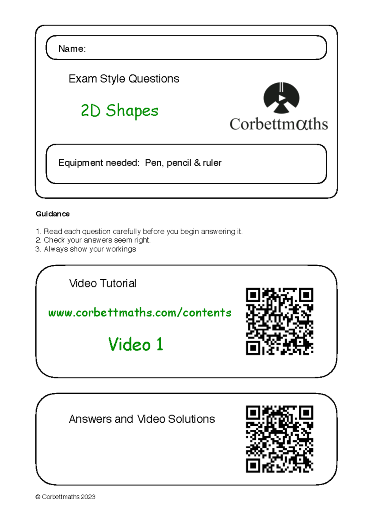 2D Shapes Exam Style Questions - Corbettmaths 2023 - Studocu
