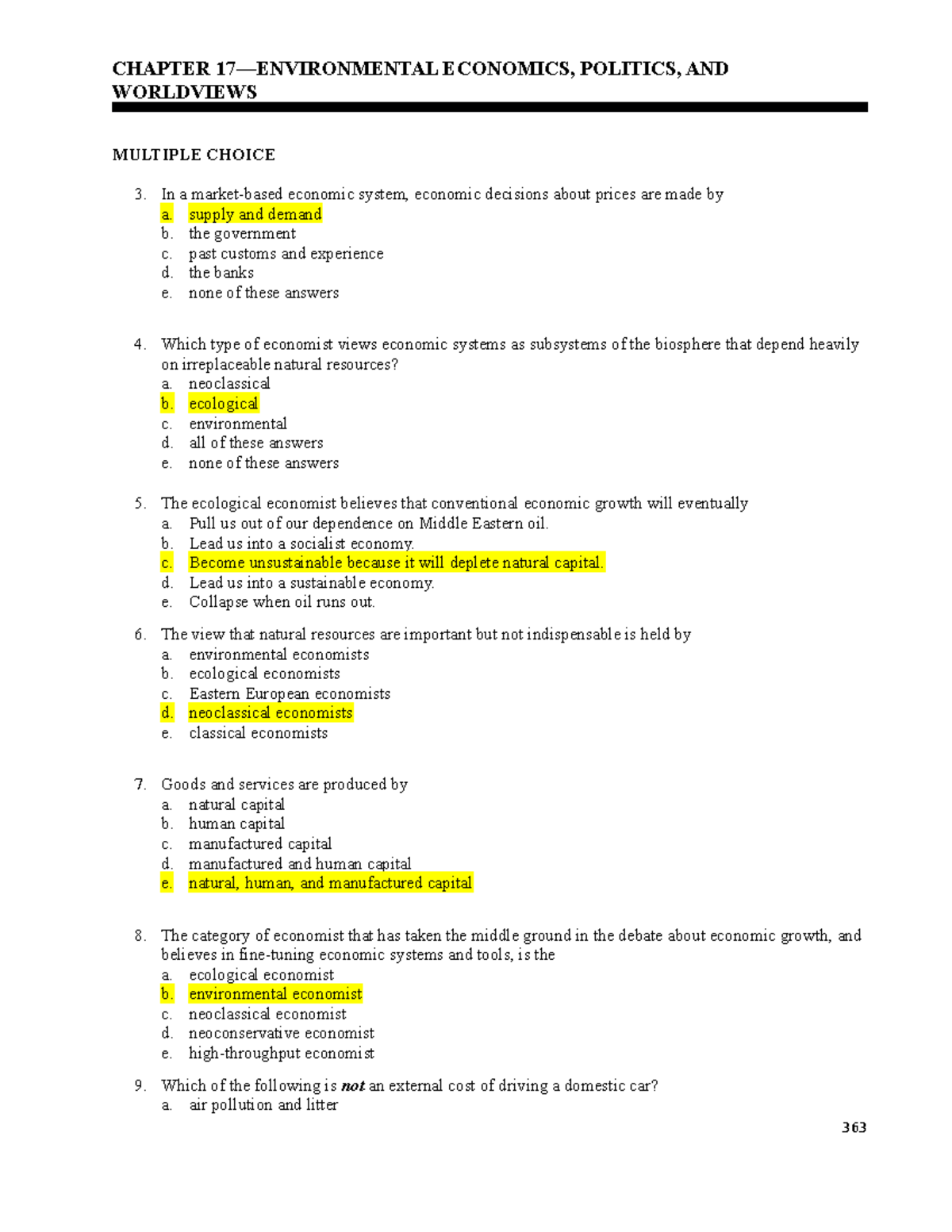 Chapter 17 Testbank: Environmental Economics & Politics Insights - Studocu