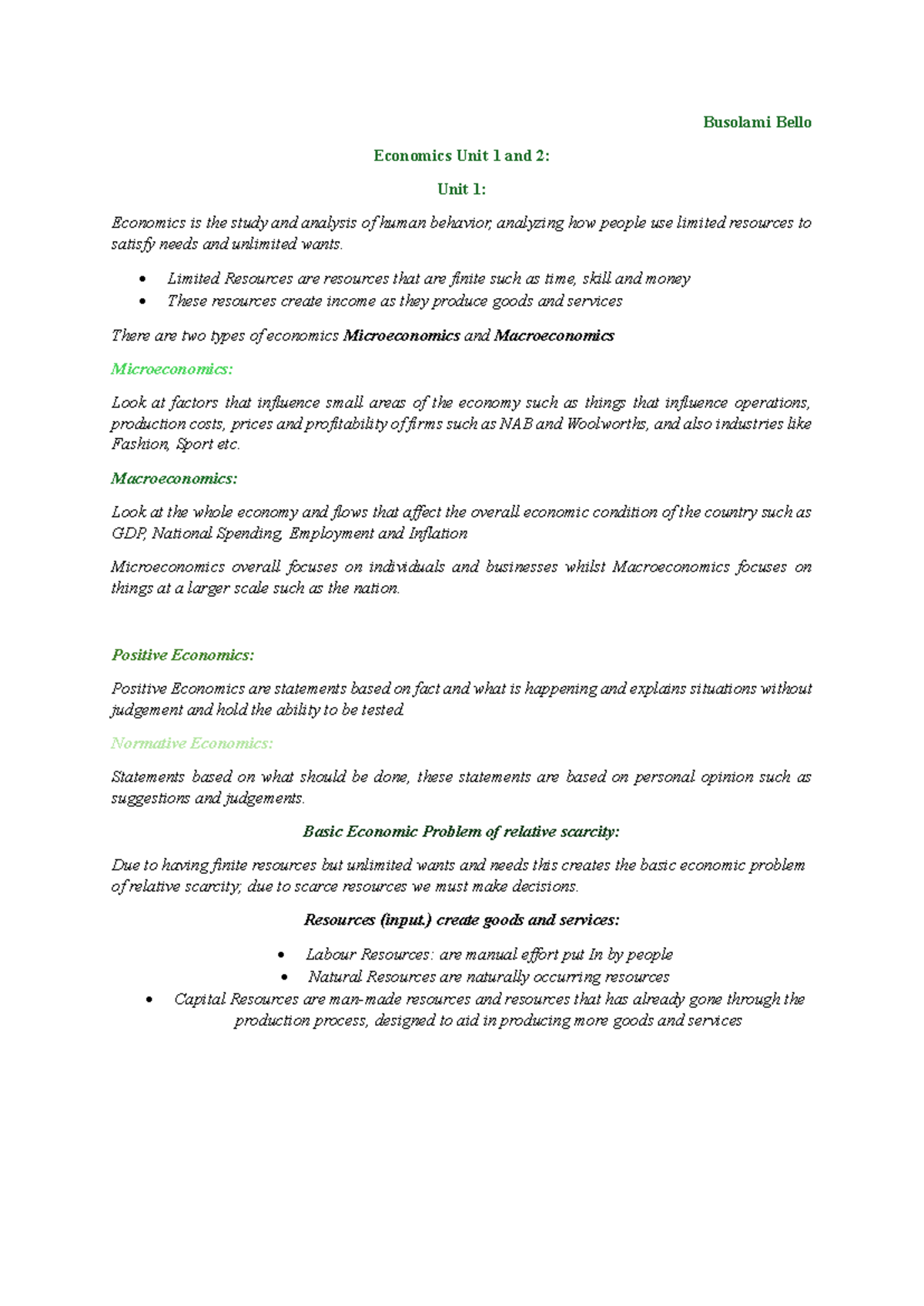 Economics Unit 1 & 2: Key Concepts and Theories Explained - Studocu