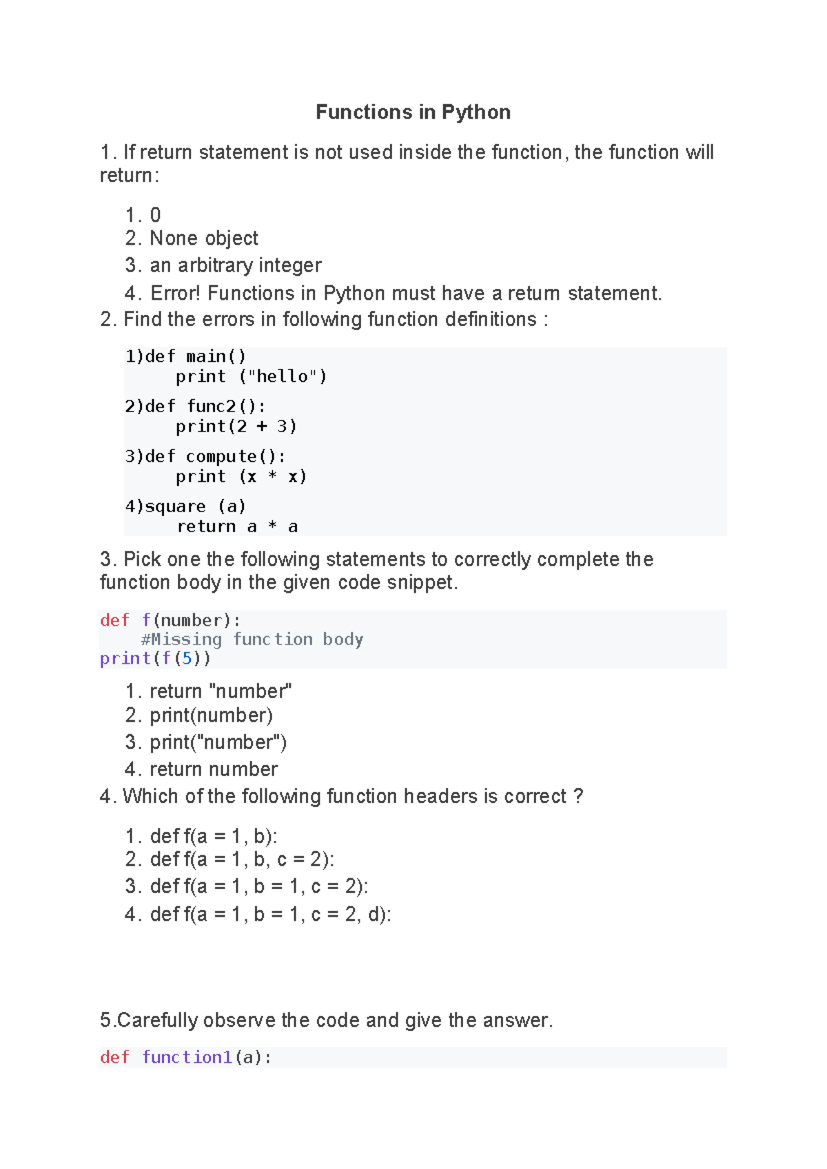 Functions in Python: Understanding Return Statements and Errors - Studocu