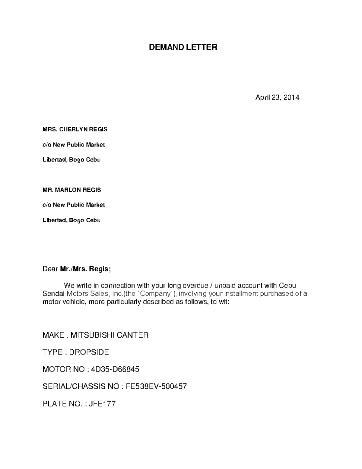 Sample-demand-letter compress - DEMAND LETTER April 23, 2014 MRS ...