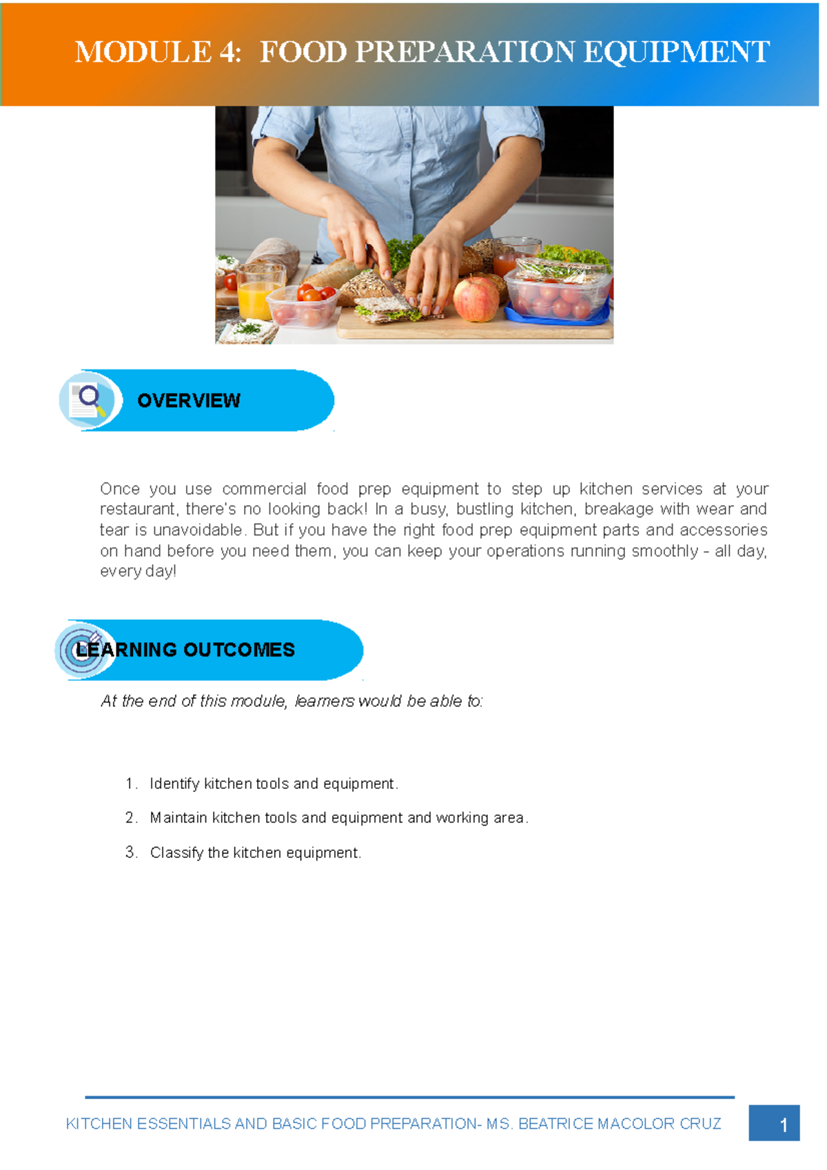 Module 4: Food Preparation Equipment and Kitchen Essentials - Studocu