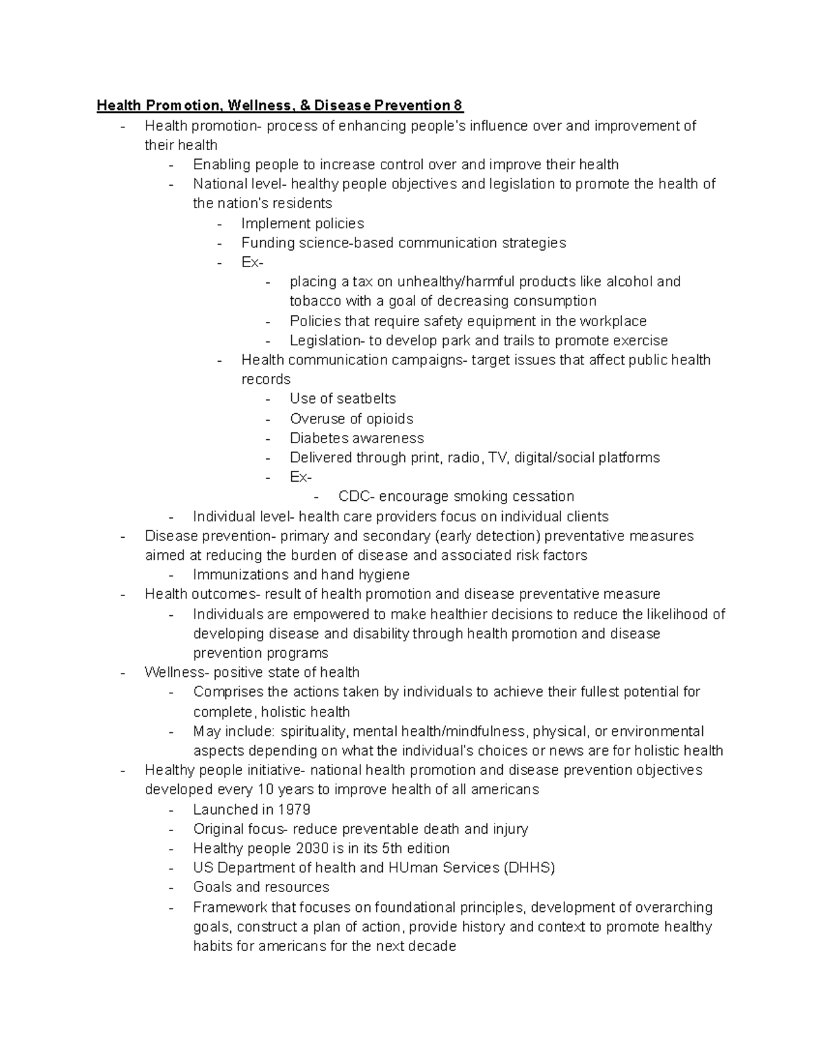 Health Promotion & Disease Prevention Exam 4 Study Guide (HPD 8) - Studocu