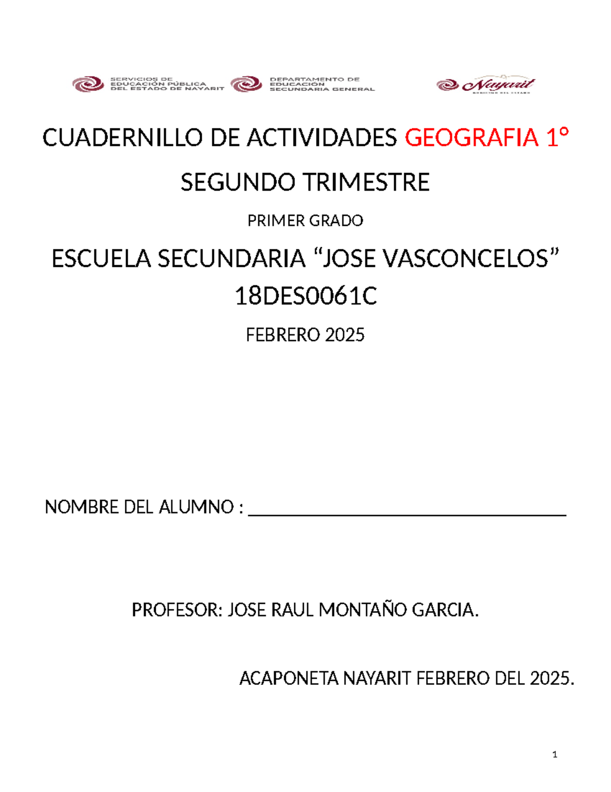 Cuadernillo DE Actividades Geografia 1 - CUADERNILLO DE ACTIVIDADES ...