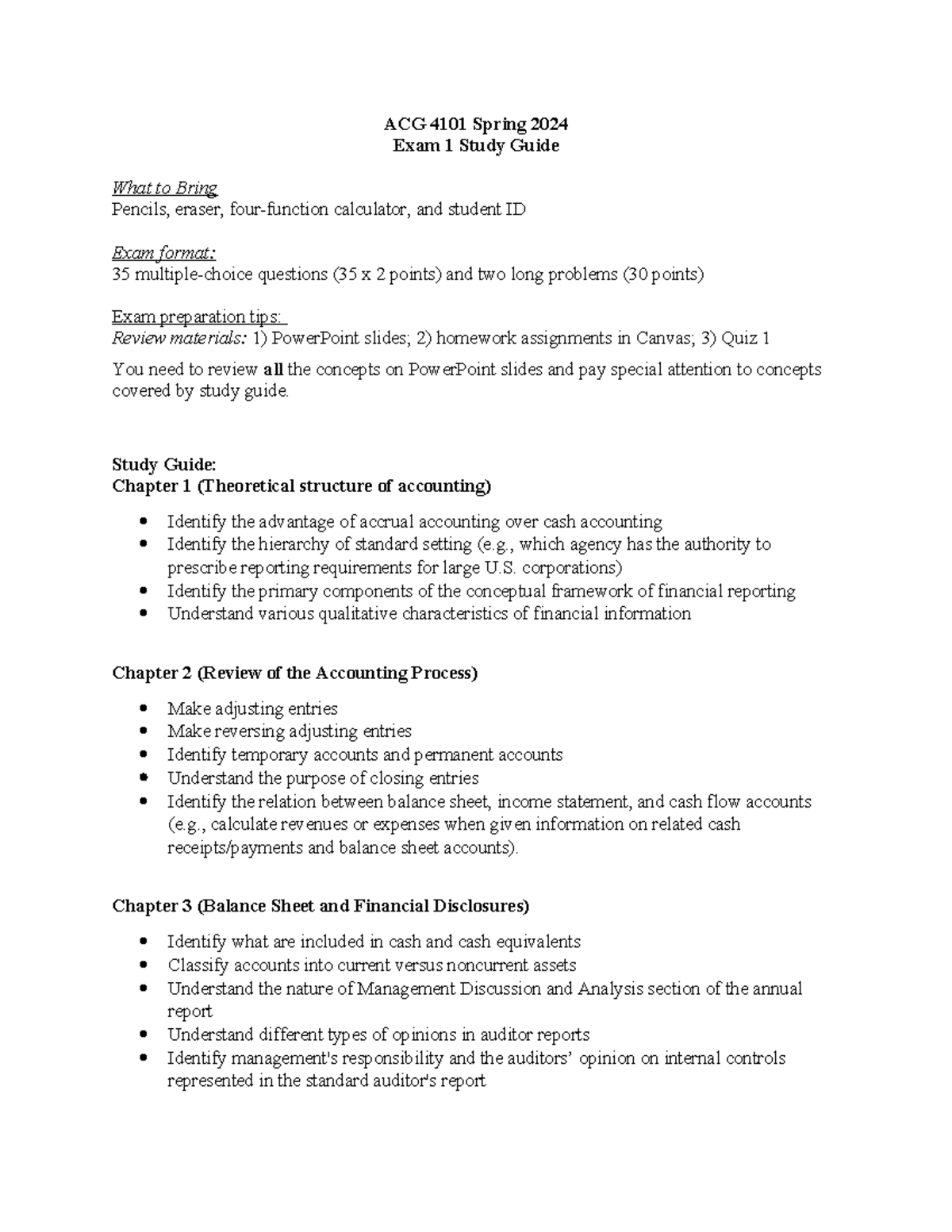 ACG 4101 Exam 1 Study Guide Spring 2024: Key Concepts & Tips - Studocu