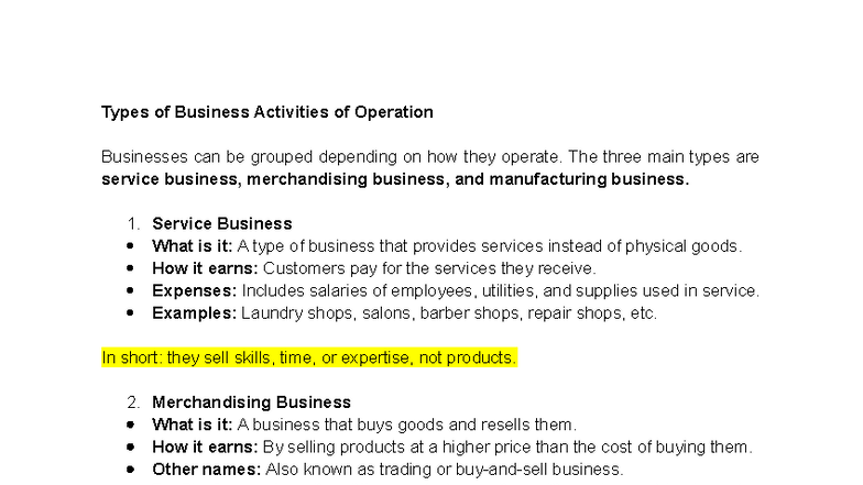 Types of Business Activities of Operation - Types of Business ...