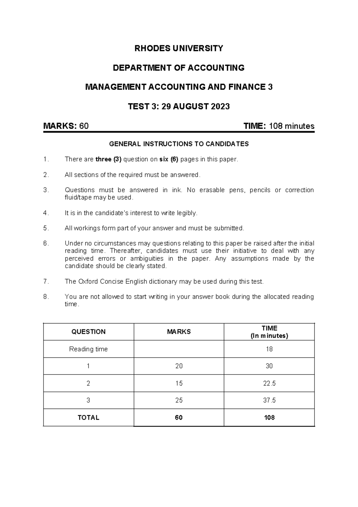 Special Test - Management Accounting & Finance 3: Test 3 Analysis - Studocu