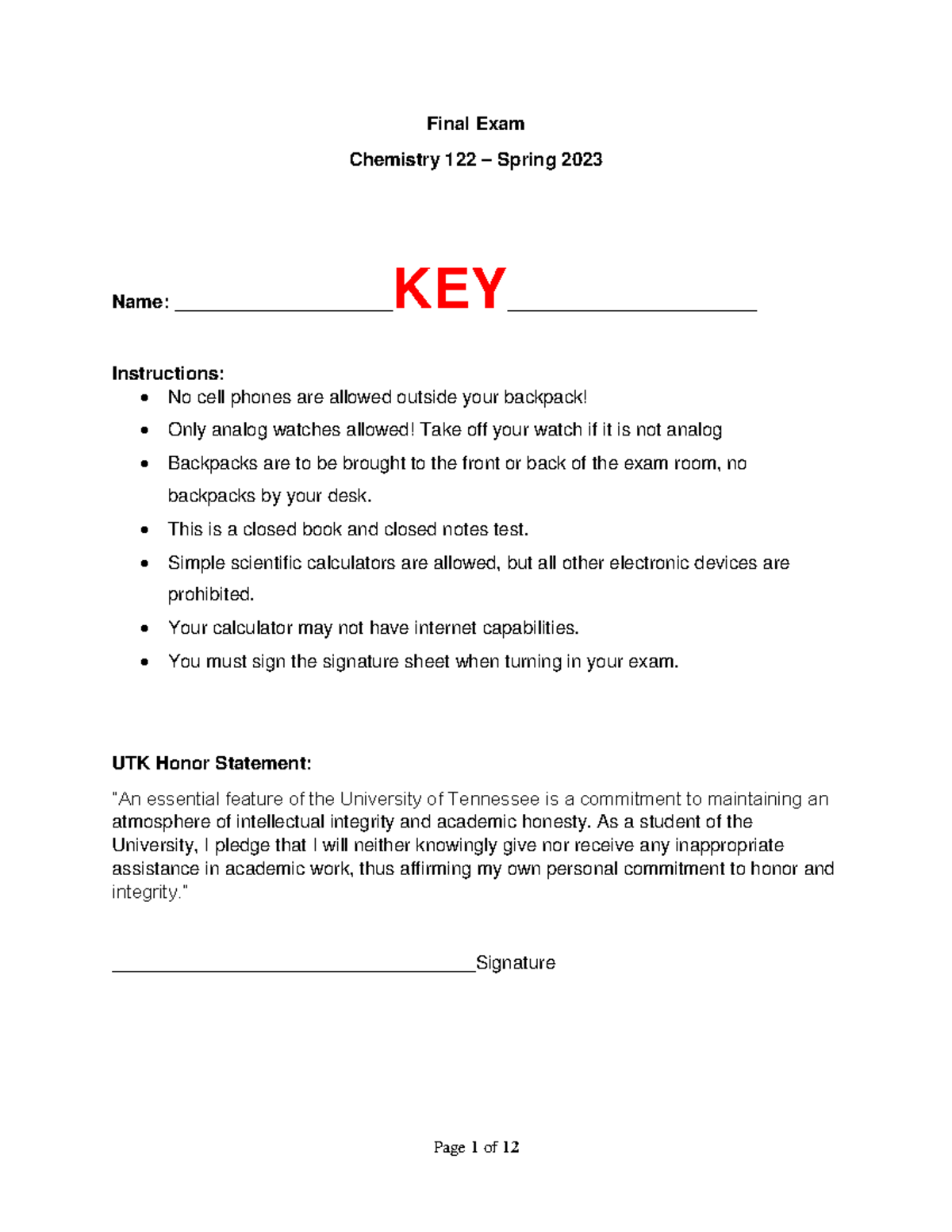 Chem 122 Final Exam Answer Key Spring 2023 - Studocu