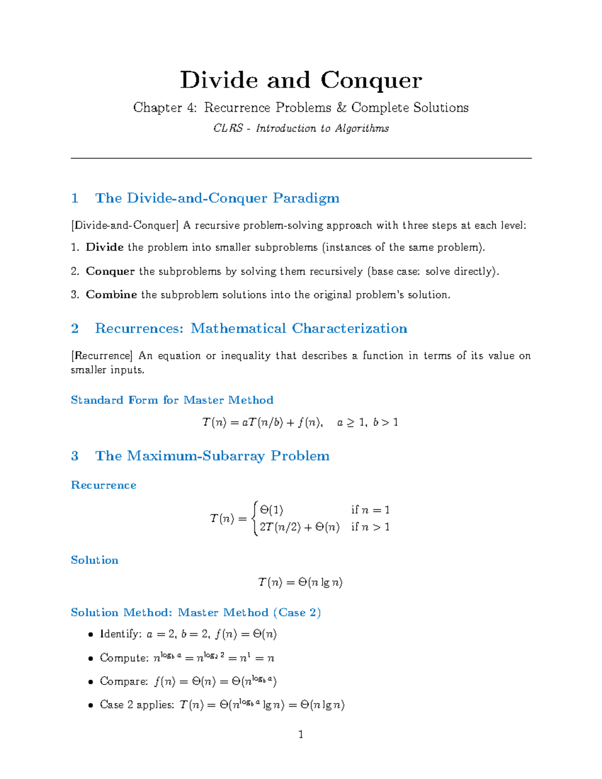CSE 101: Divide and Conquer Recurrence Problems Solutions - Chapter 4 ...
