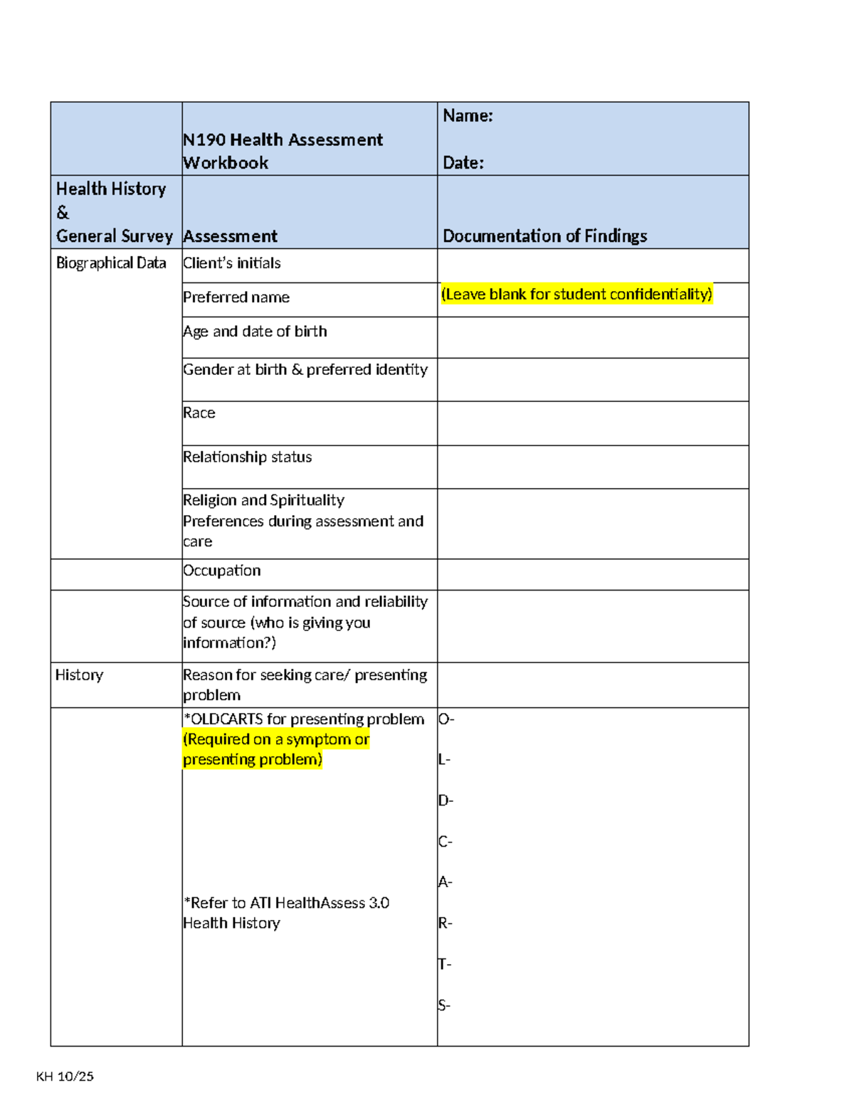 N190 Health Assessment Workbook: Comprehensive Health History Guide ...