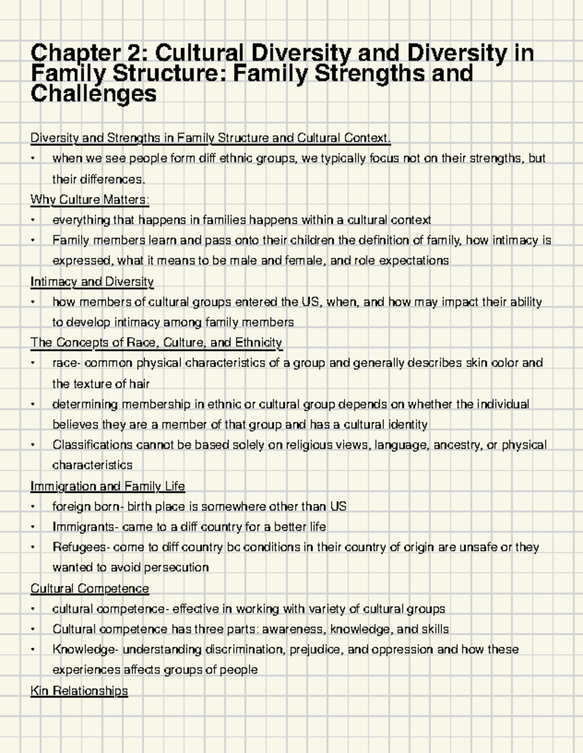Ch 2 Notes on Cultural Diversity & Family Structure (SOC 08220) - Studocu