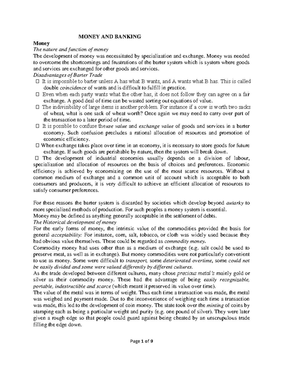 Money and Banking (ECO 101) Final Exam Notes - Studocu