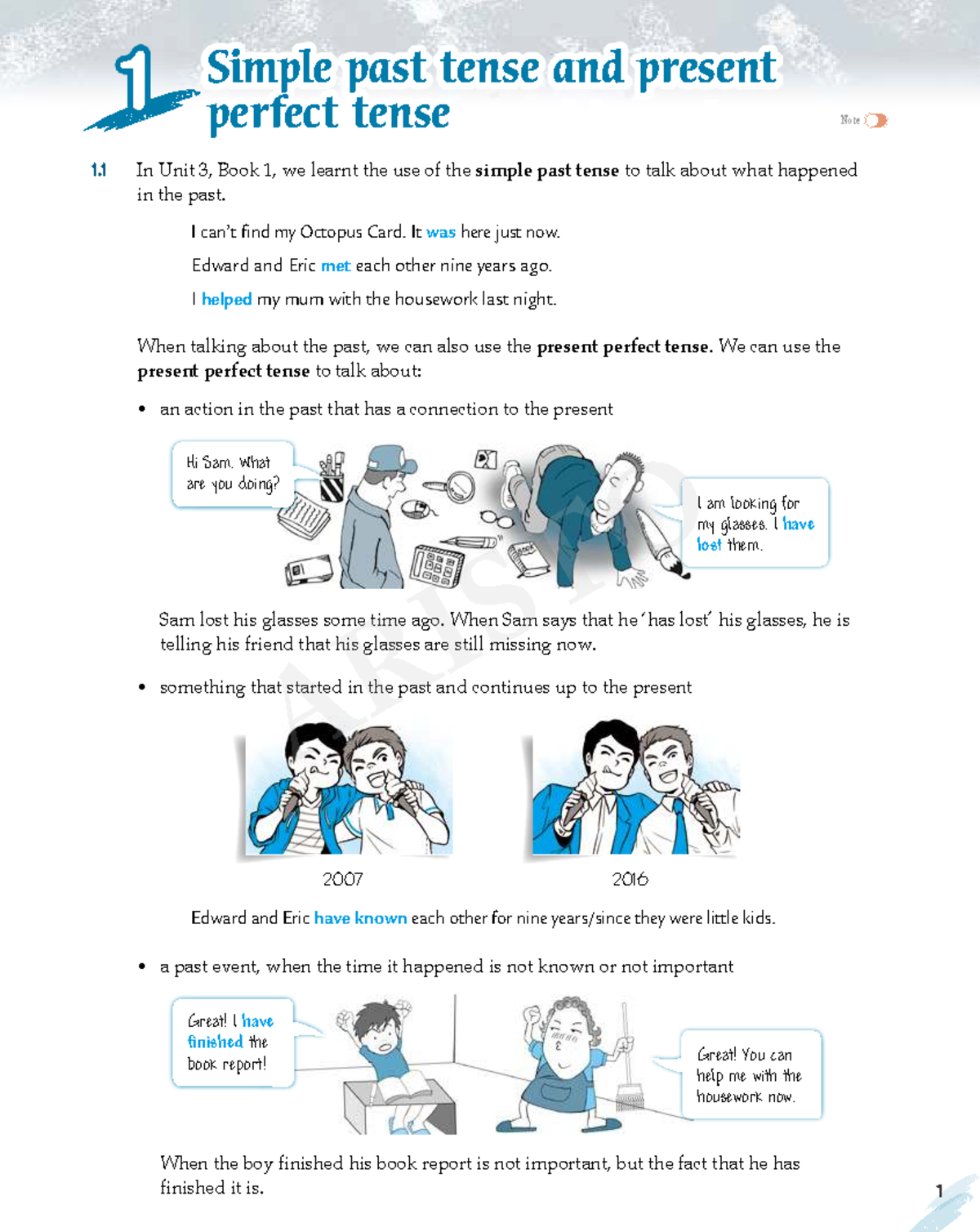 Simple Past and Present Perfect Tense Notes - Connect Grammar Bk 2 U1 ...