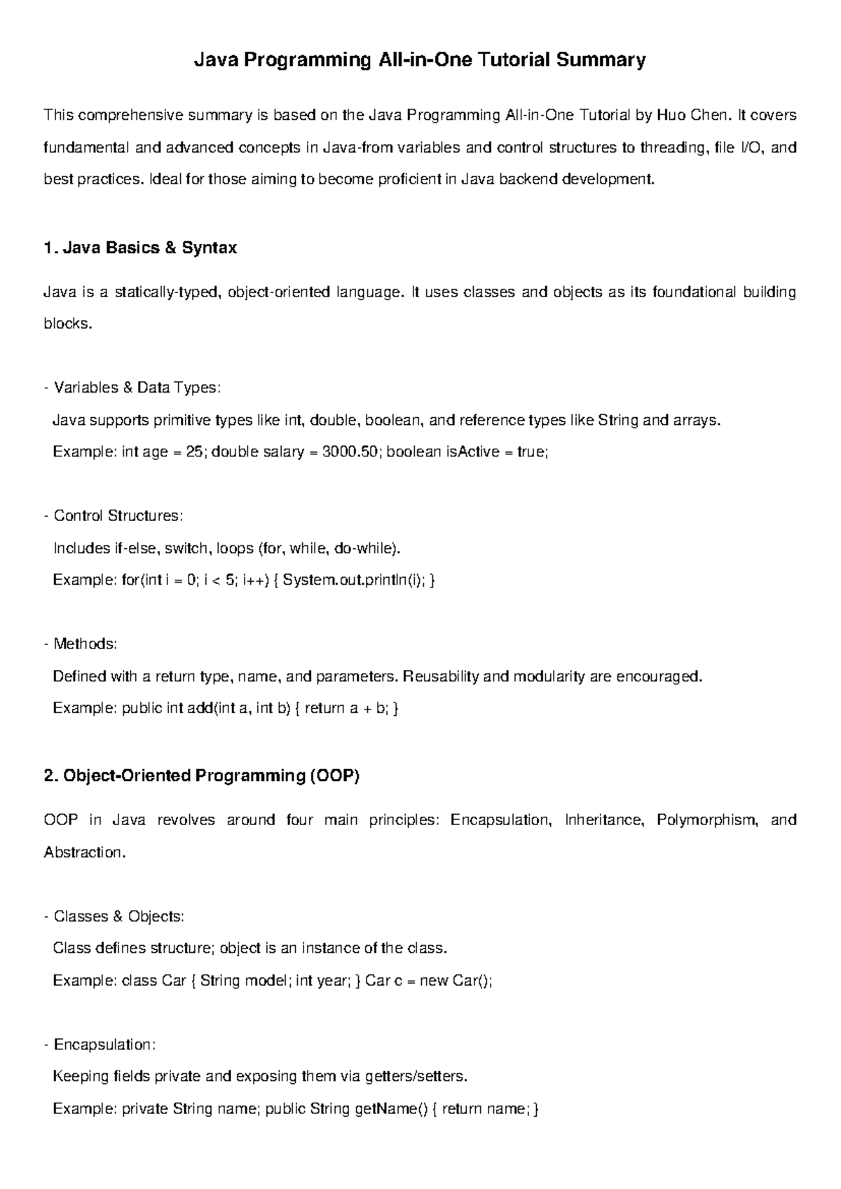Java Programming Tutorial Deep Summary - Studocu
