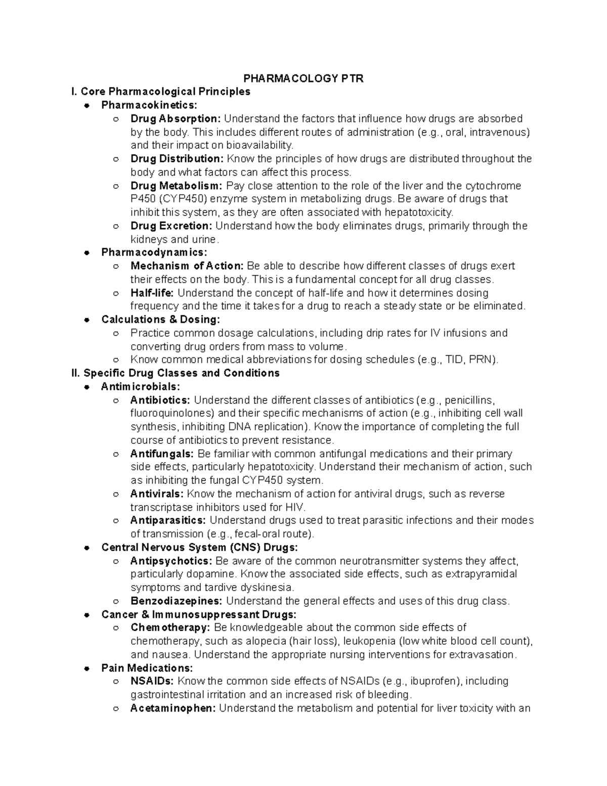 PHARMACOLOGY PTR I: Core Principles & Drug Classes Overview - Studocu