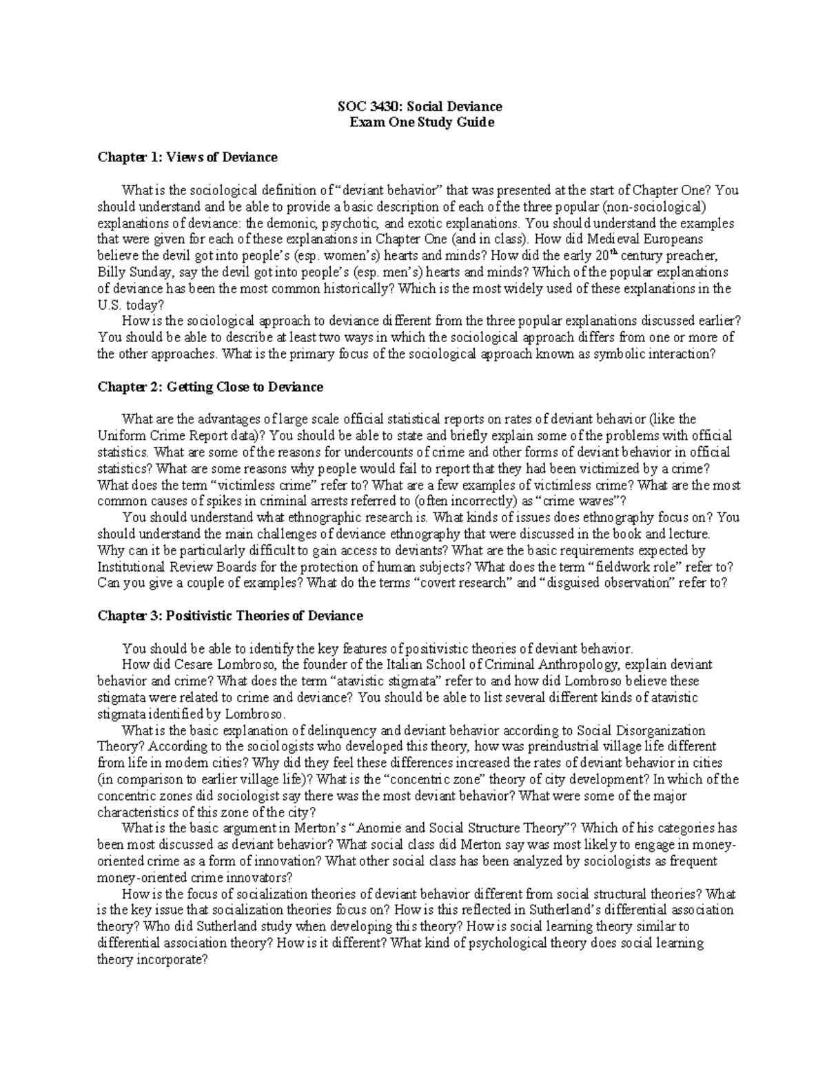 SOC 3430: Exam 1 Study Guide on Social Deviance Concepts - Studocu