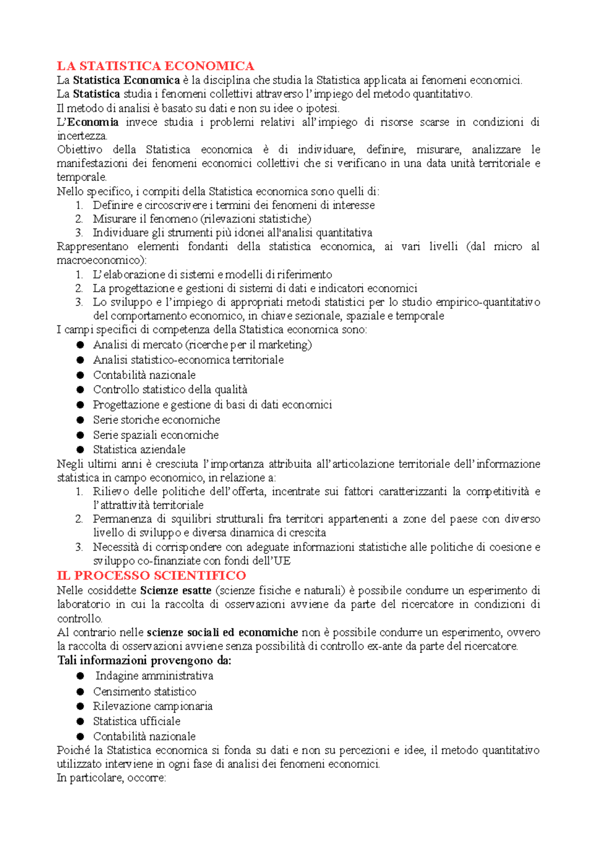 Appunti di Statistica Economica - Corso LA - Studocu