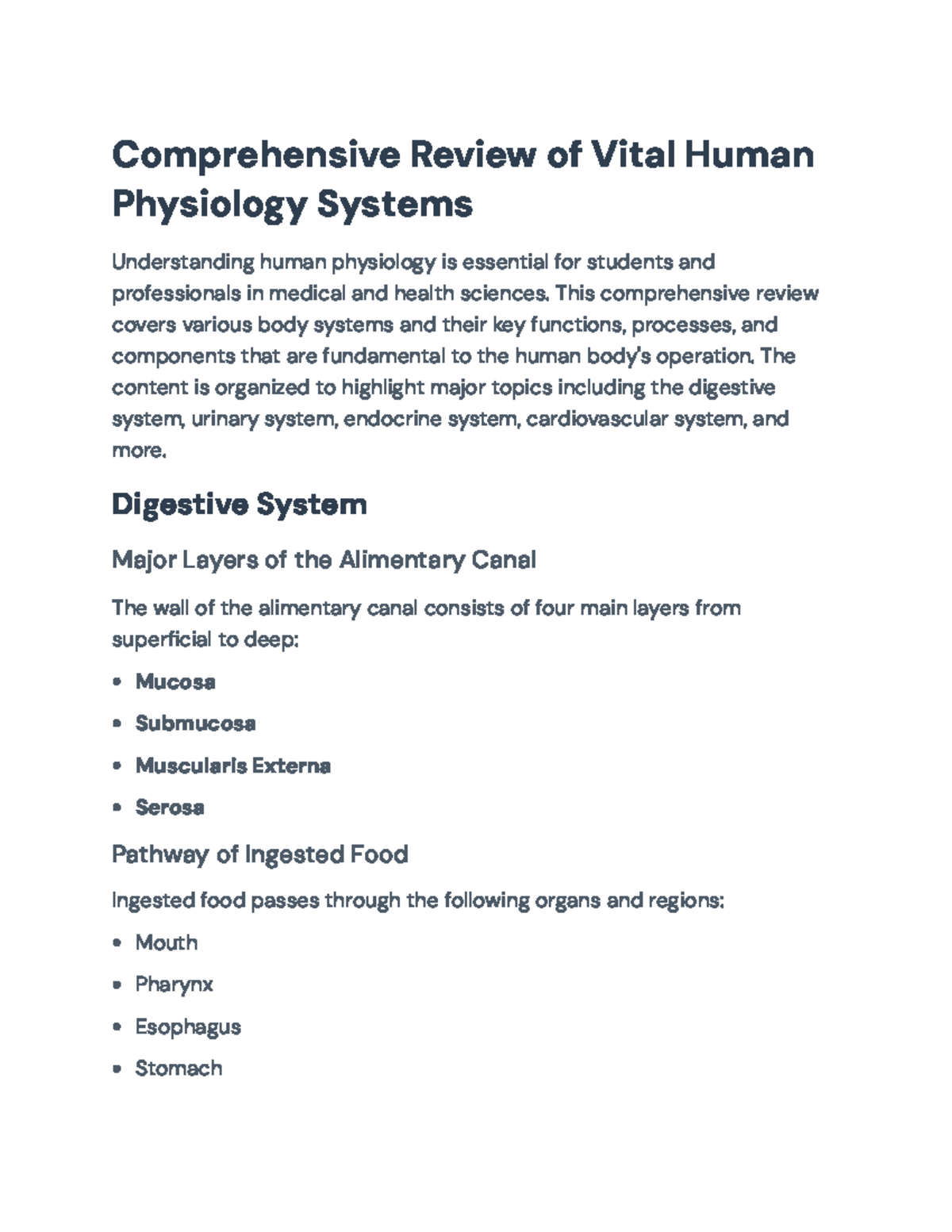 Comprehensive Review of Human Physiology Systems for HSC 101 - Studocu