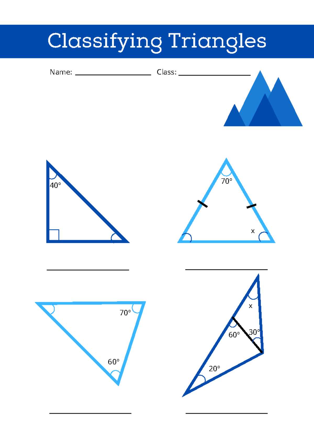 Simple Blue Classifying Triangles by Angle Size Maths Worksheet - Đại ...