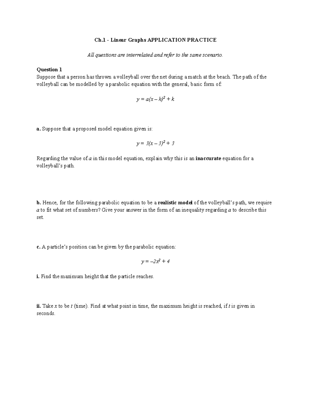 Ch.1 Linear Graphs: Application Practice on Parabolic Paths - Studocu