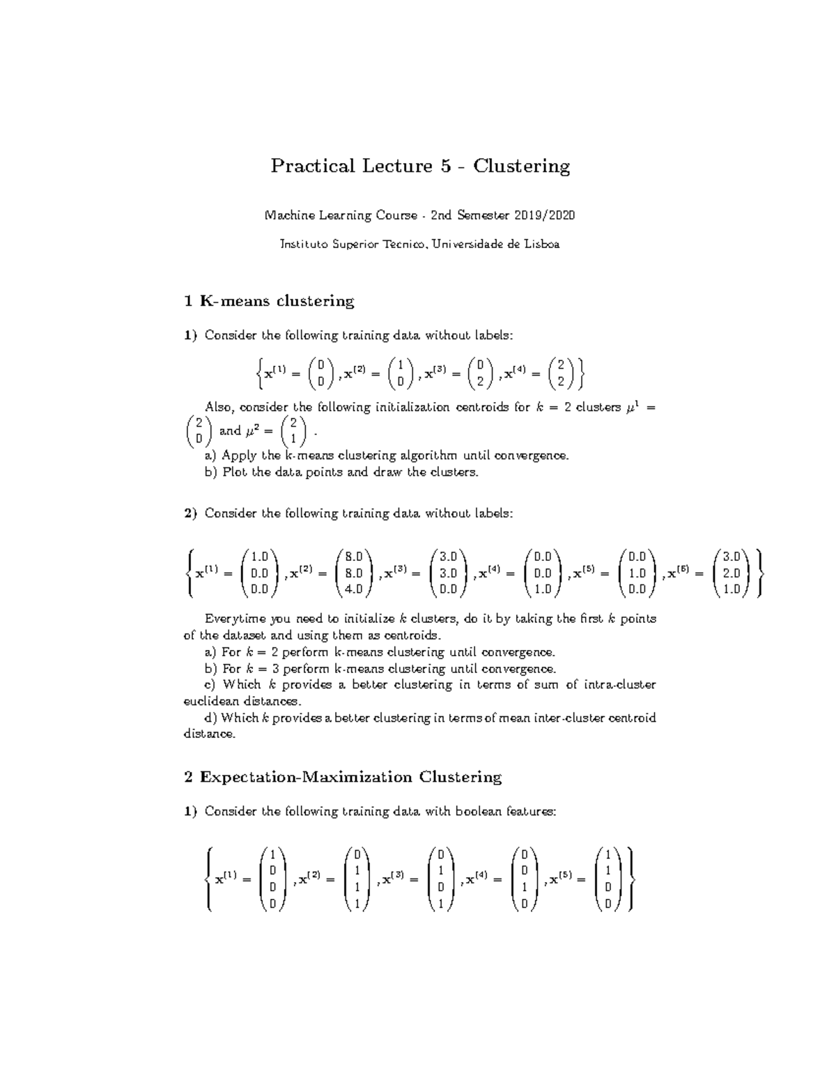 Machine learning Exercises - Practical Lecture 5 - Clustering Machine ...