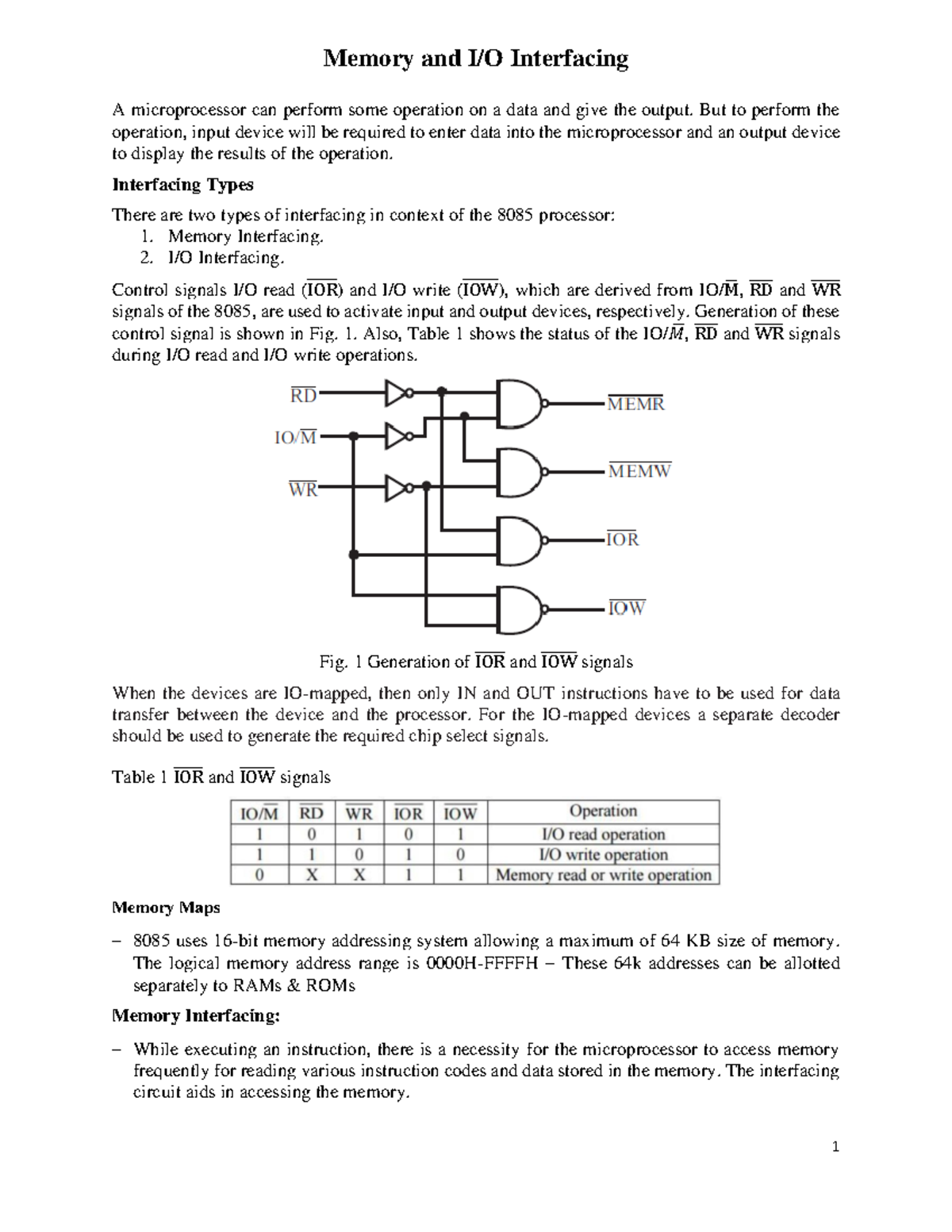 Memory and I/O Interfacing for 8085 Microprocessor: An Overview - Studocu