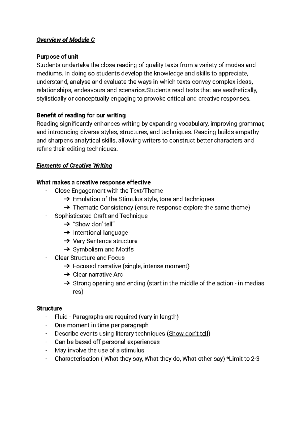 Year 12 Module C: Creative & Reflective Writing Study Notes - Studocu