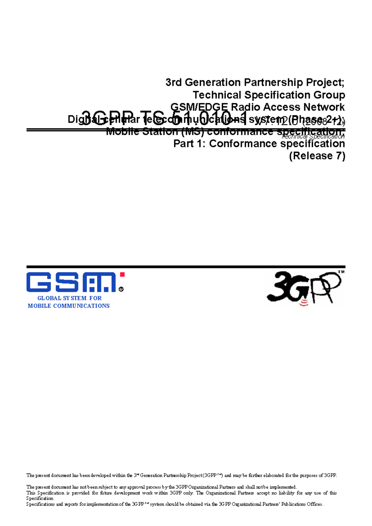3GPP TS V7.12.0 Mobile Station Conformance Specification Overview - Studocu