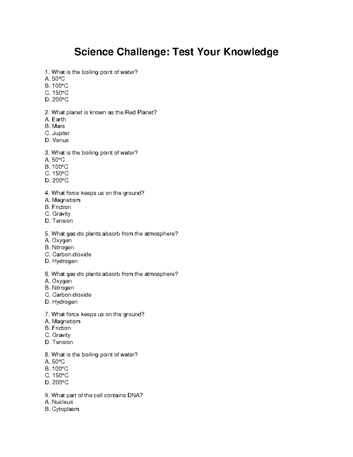 Science Quiz 2: Test Your Knowledge on Key Concepts - Studocu