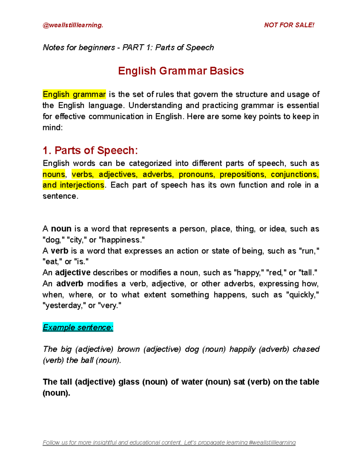 English Grammar Basics - Parts of Speech & Sentence Structure - Studocu