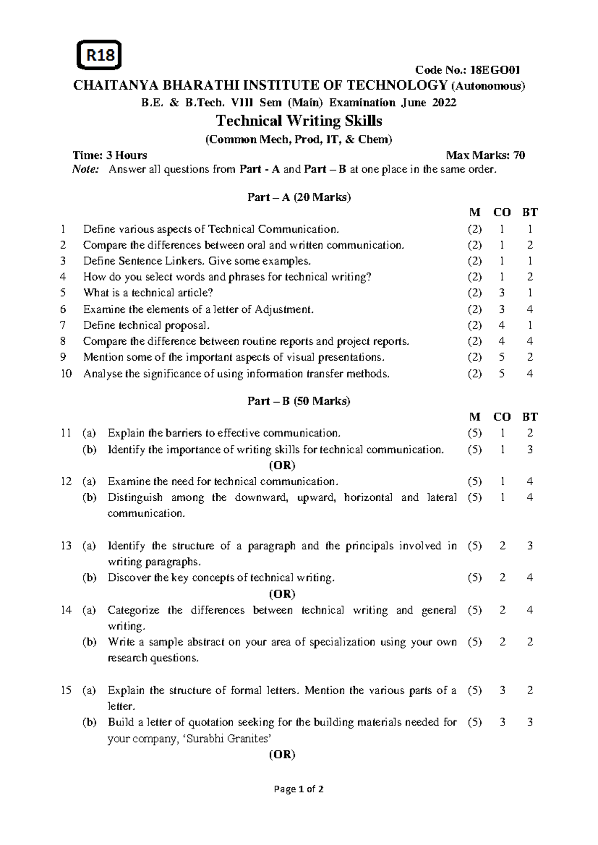 Technical Writing Skills Exam Notes 18EGO01 - June 2022 - Studocu