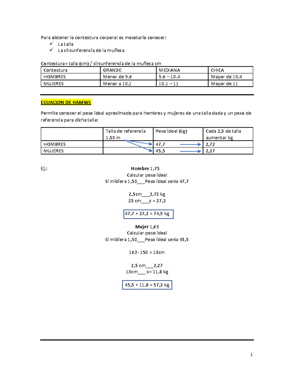 Cálculos y Formulas para Evaluación Nutricional y Peso Ideal - Document Preview