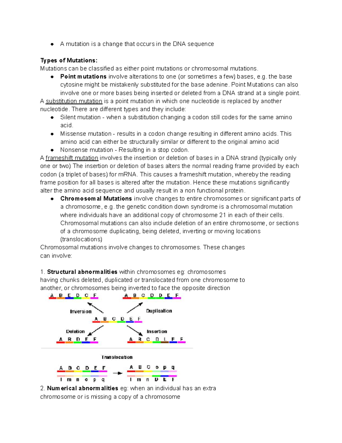 Mutations: Types, Effects, and Genetic Implications - Notes - Studocu