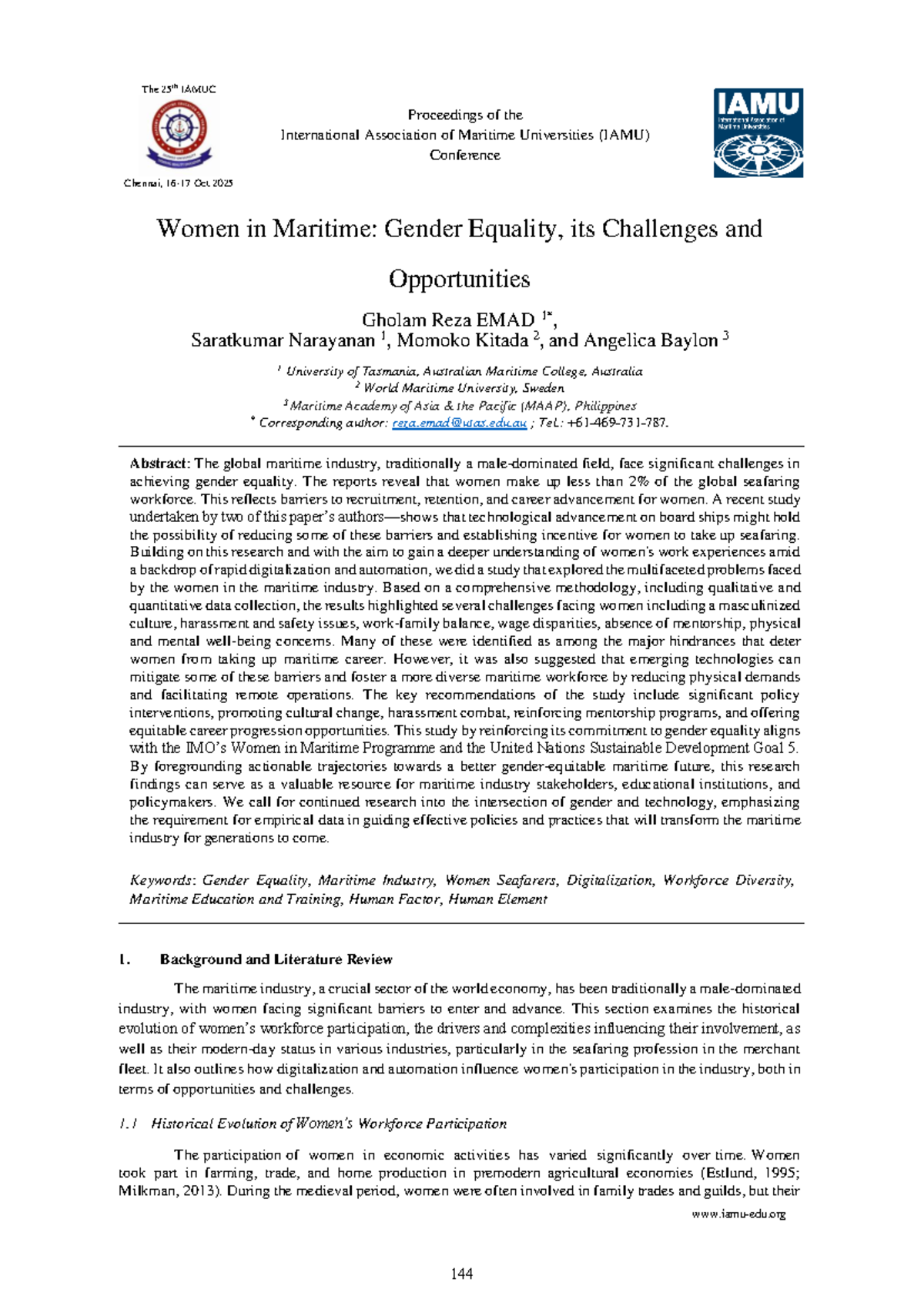 IAMUC 2025 Conference Proceedings: Women in Maritime & Gender Equality ...