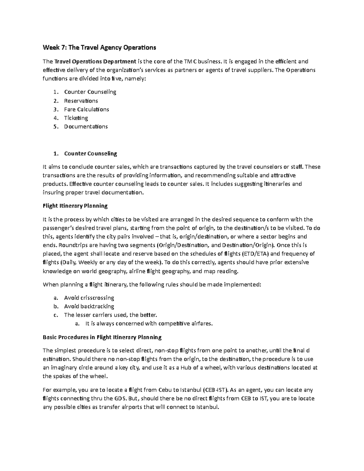 TOUR 19 - Week 7 - Lecture Notes on Travel Agency Operations - Studocu