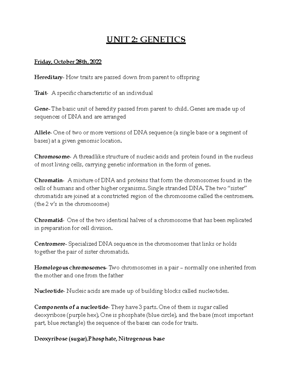 Biology 2: Genetics Final Exam Study Notes - Studocu