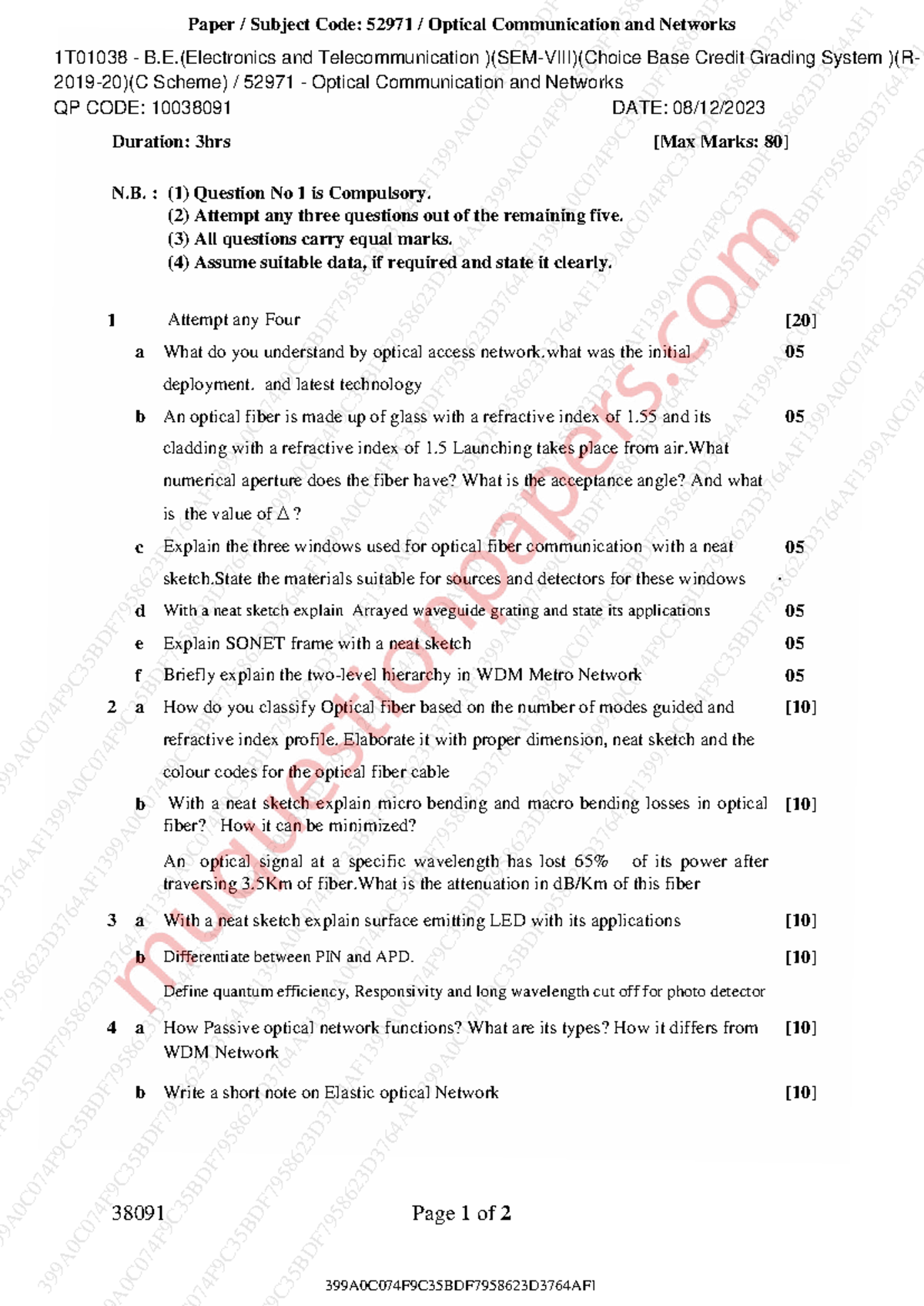 Optical Communication and Networks Exam Notes - 52971 1T01038 - Studocu