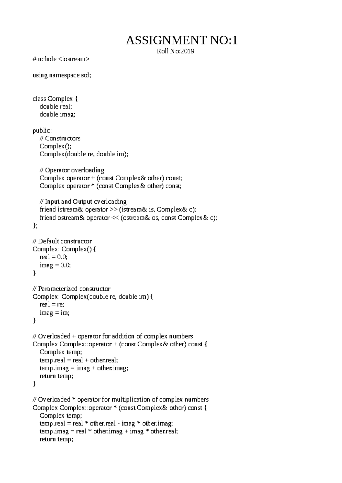 OOP Assignment - Practical Implementation of Complex Numbers - Studocu