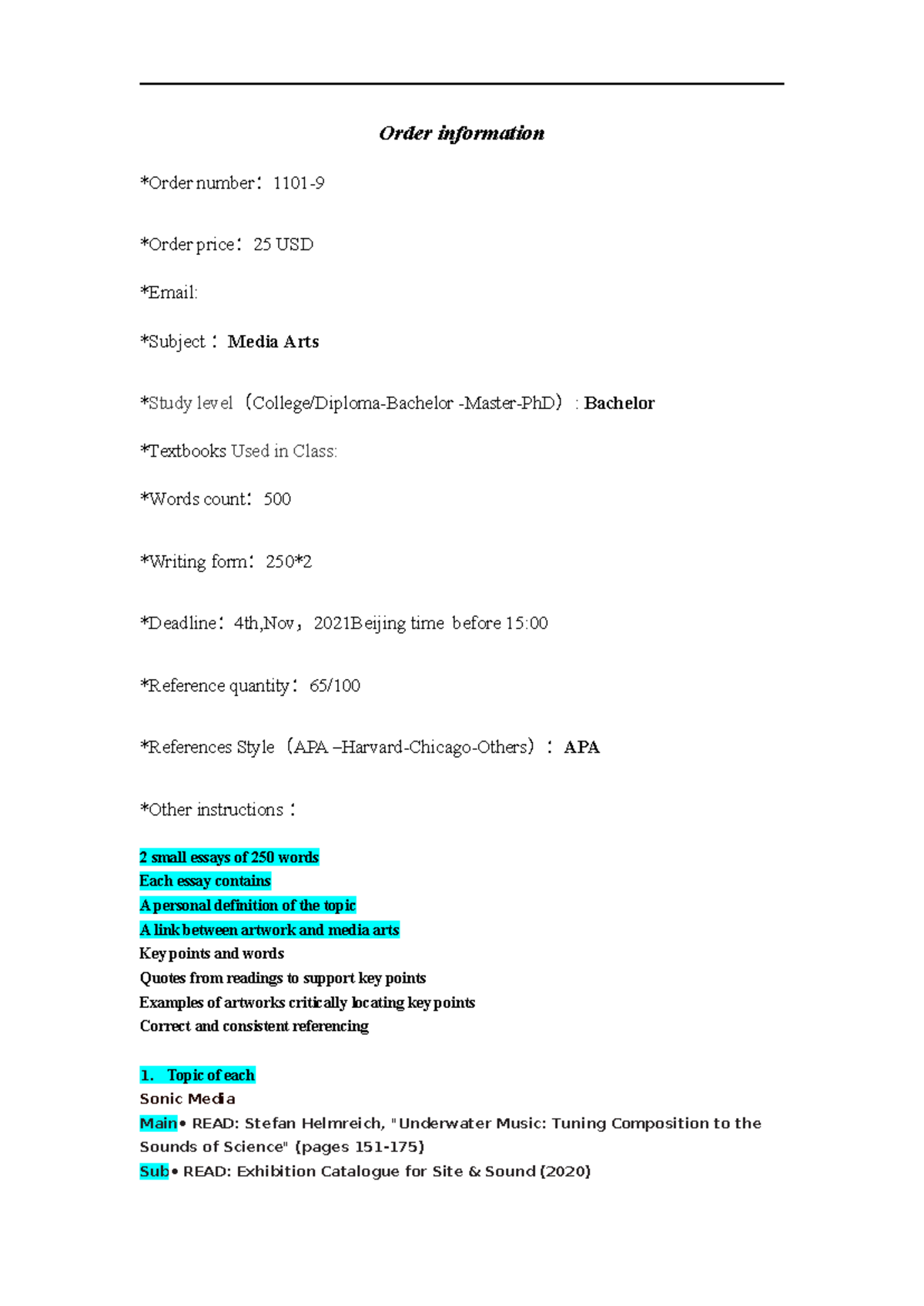 Order Info for USD Arts Bachelor: Essay Instructions & Topics - Studocu