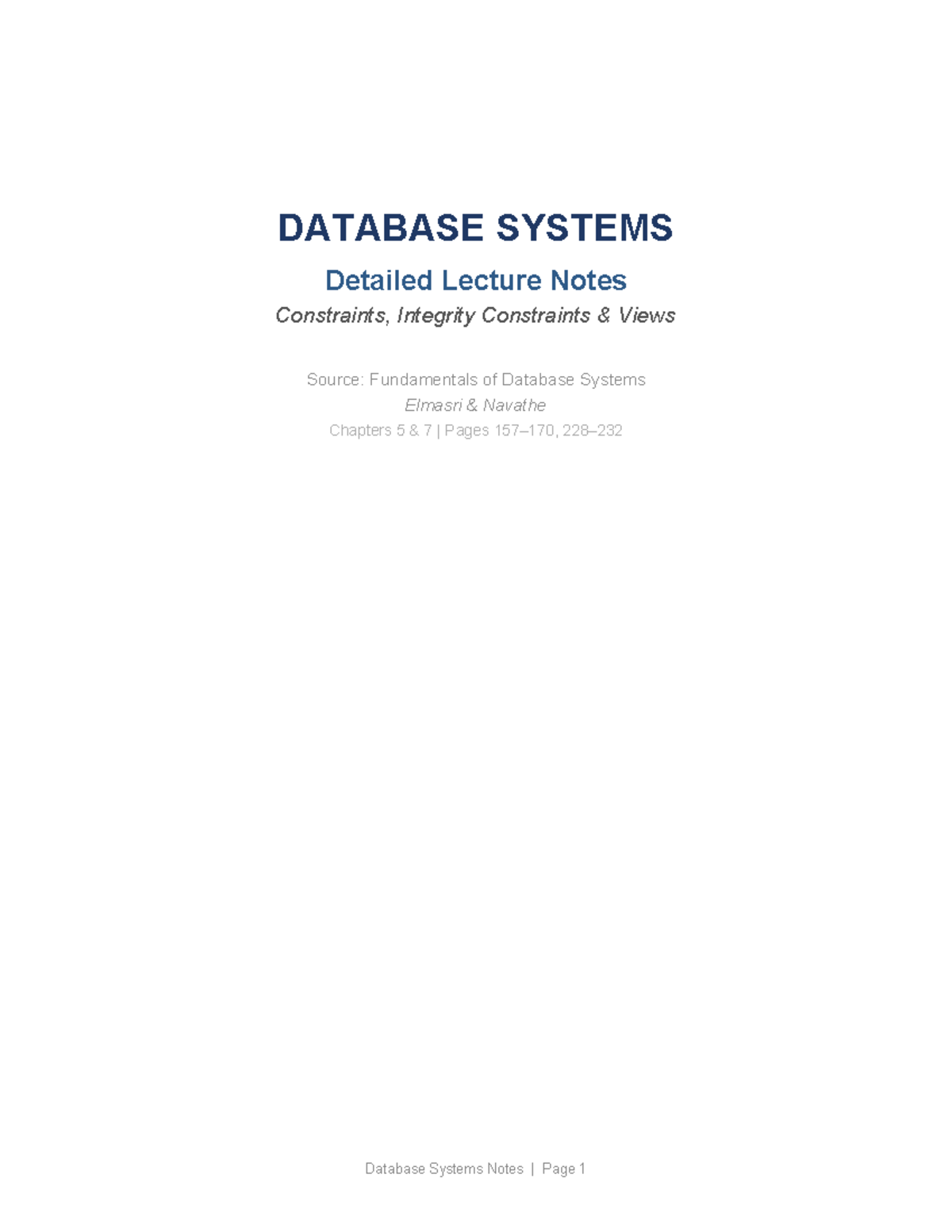 DATABASE SYSTEMS DBMS Constraints & Views Lecture Notes - Studocu