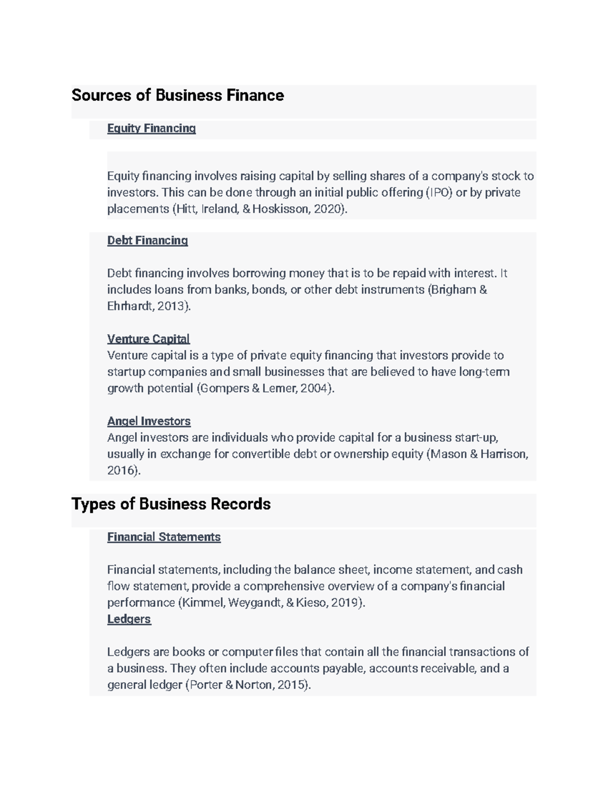 BUS 201: Key Sources of Business Finance & Record Types Guide - Studocu