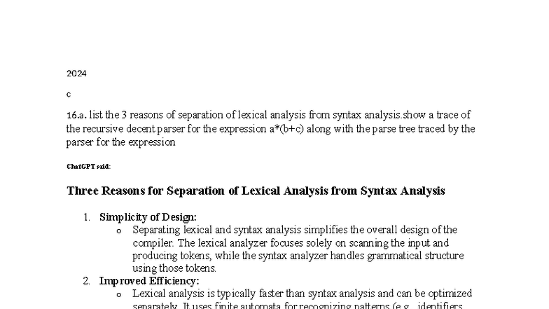 Ppl - NOTES: Lexical vs Syntax Analysis, Parsing Techniques, and Family ...