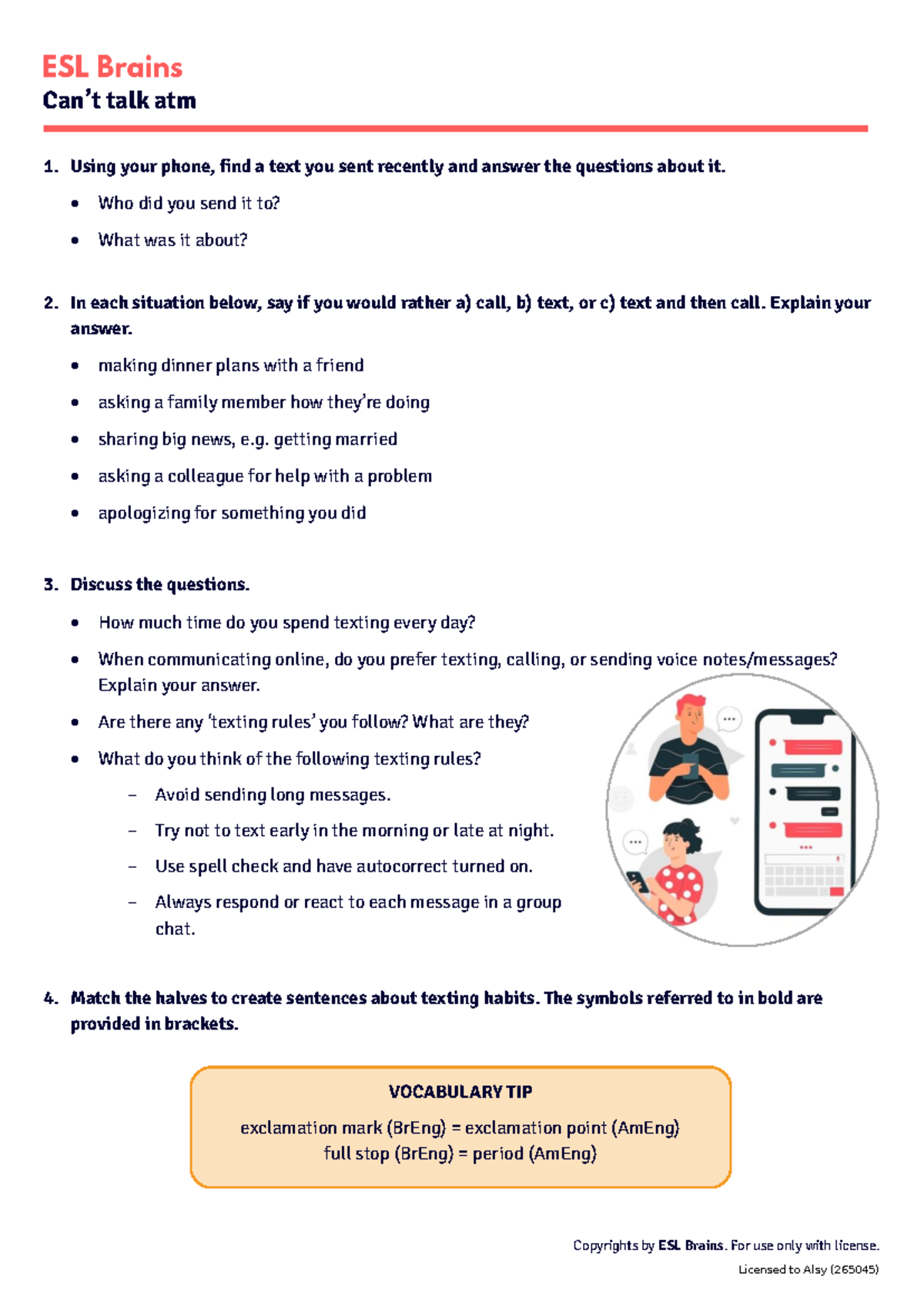 ESL Brains: Texting Habits & Communication Tips SV 8164 - Studocu