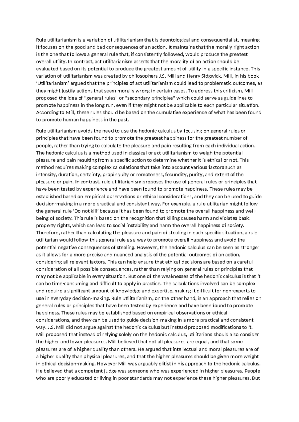 Rule Utilitarianism: A Comparative Analysis of Ethical Frameworks - Studocu