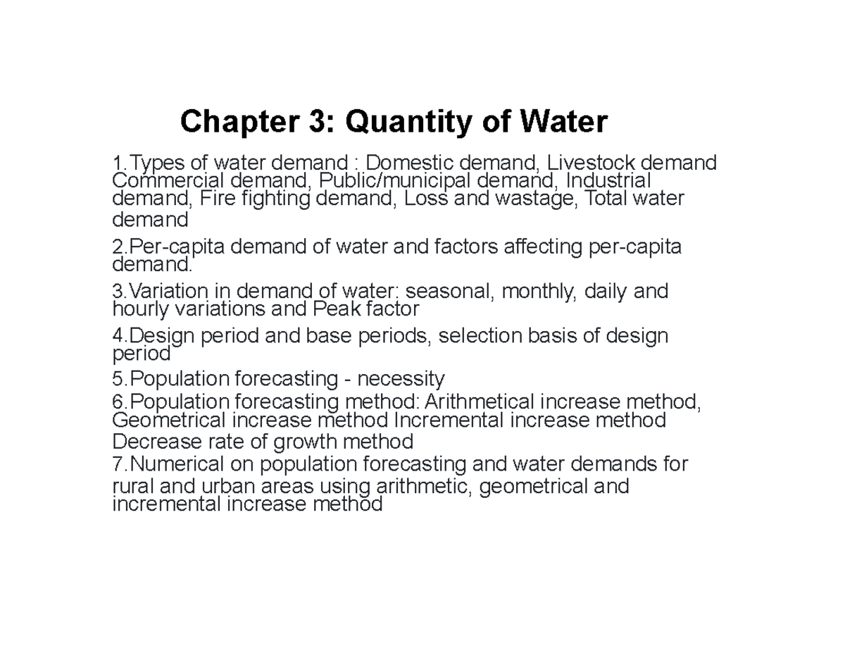 Chapter 3: Water Demand Assessment and Forecasting Techniques - Studocu