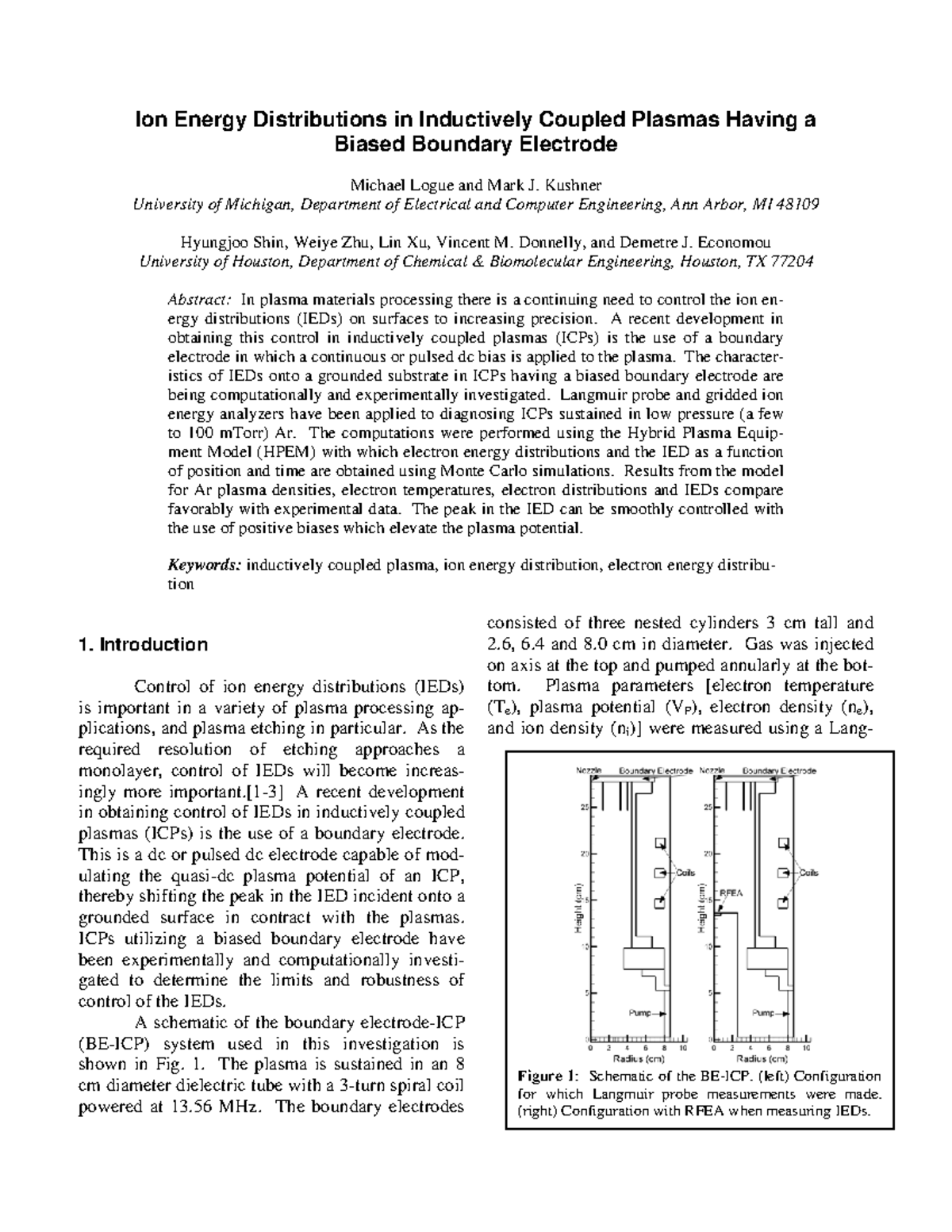 Ion Energy Distributions in Inductively Coupled Plasmas Having a Biased ...