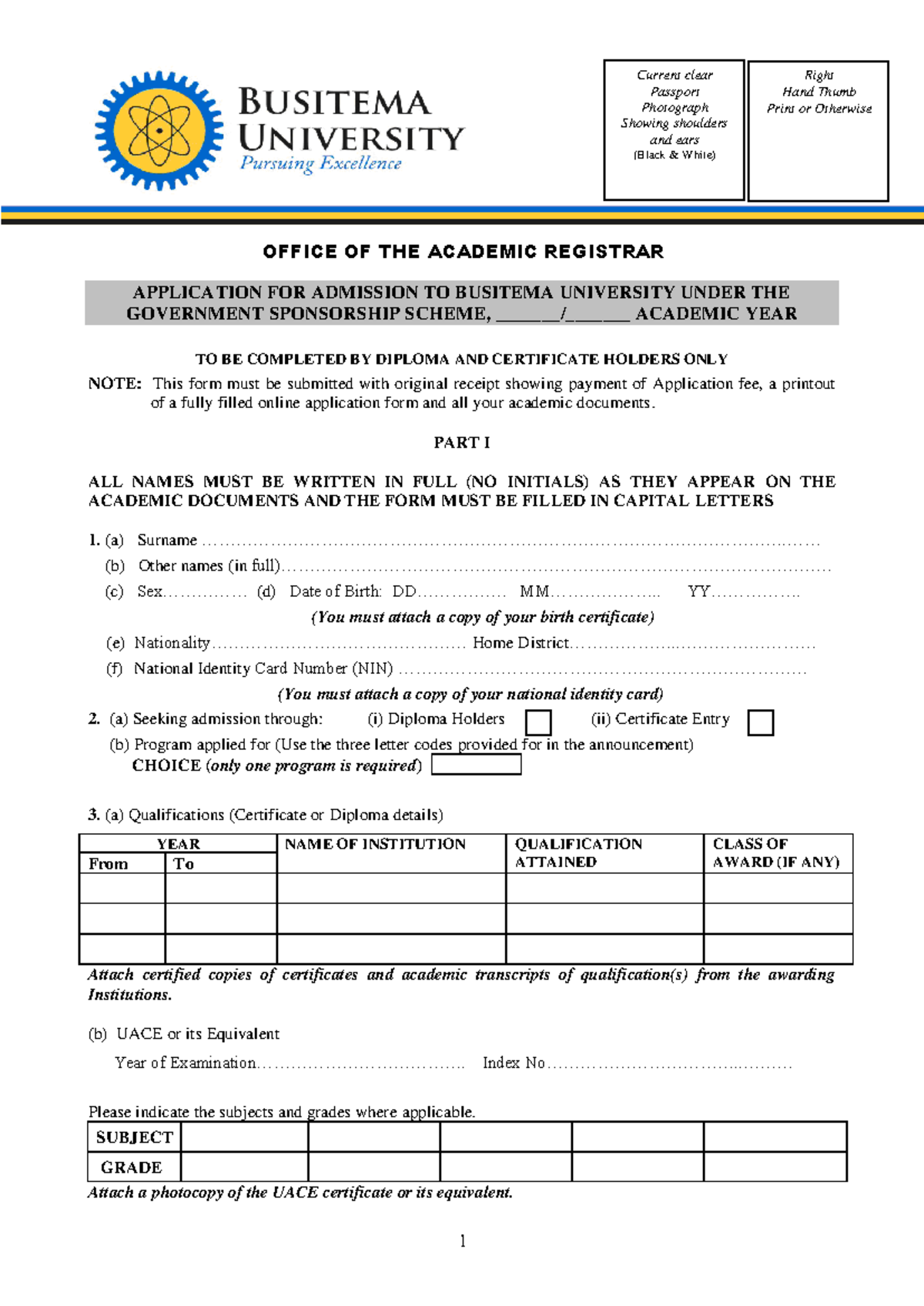 GVT Admission Application Form for Government Sponsorship Scheme - Studocu