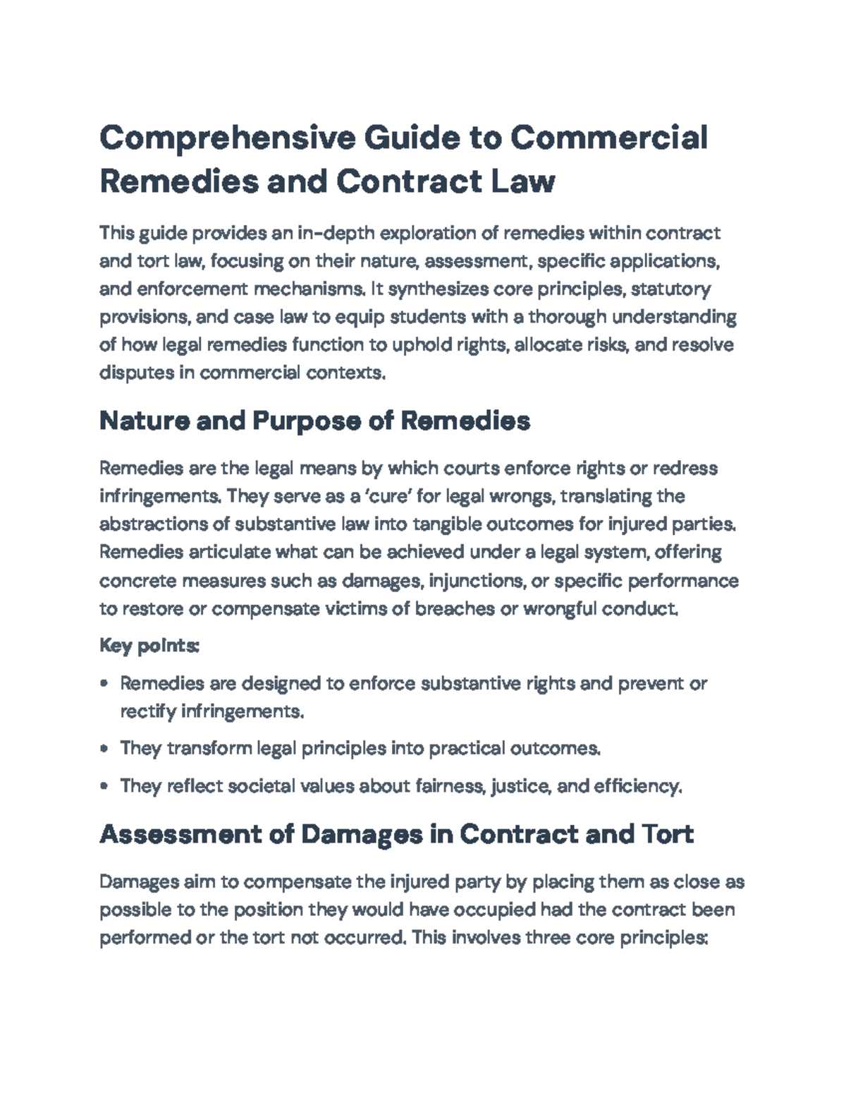 Comprehensive Overview of Commercial Remedies & Contract Law (LAW 301 ...